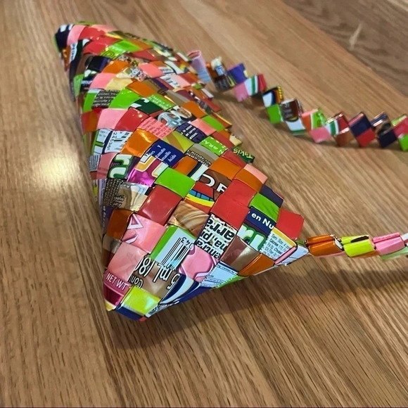 Recycled Candy Wrapper Purse Woven Shoulder Bag Recycled Wearable Art Y2K - Picture 5 of 11